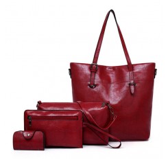 4 PCS Women PU Leather Handbag Multi-function Crossbody Bag Vintage Tote Bag