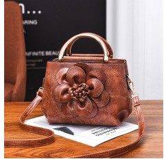 Faux Leather Flower Designer Handbag Shoulder Bag For Women