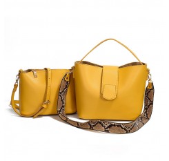 Two-piece Solid Snake Pattern Bucket Handbag Shoulder Bag For Women