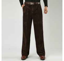 Men's 100% Cotton Corduroy Trousers Business Straight Casual Pants