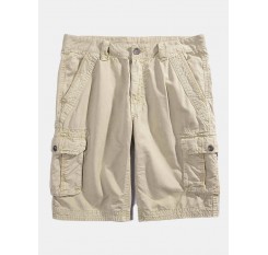 Mens 100% Cotton Solid Color Casual Summer Shorts Outdoor Multi-pocket Cargo Shorts