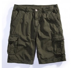 Mens 100% Cotton Solid Color Casual Summer Shorts Outdoor Multi-pocket Cargo Shorts