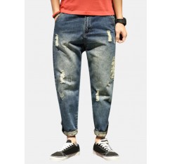 30-42 Stylish Haren Pants Loose Holes Ripped Jeans for Men