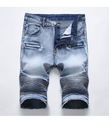 Casual Fold Five Point Short Jeans Fit Denim Shorts For Men