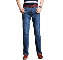 Business Casual Cotton Slim Straight Leg High Elastic Jeans for Men
