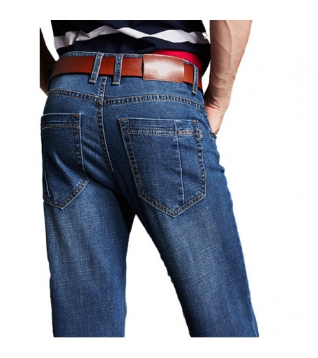 Business Casual Cotton Slim Straight Leg High Elastic Jeans for Men