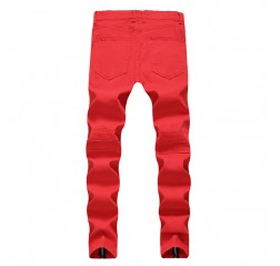 Business Stylish Casual Straight Zipper Fold Slim Fit Jeans for Men