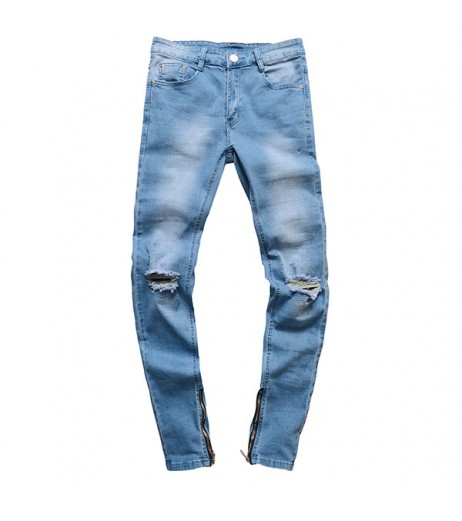 Casual Blue Holes Hip-hop Slim Fit Jeans for Men