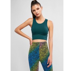 Cut Out Solid Crop Tank Top - Dark Forest Green M