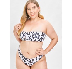  Leopard Plus Size Bandeau Bikini Set - White 1x