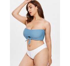  Knotted Bandeau Plus Size Bikini Set - Silk Blue 3x