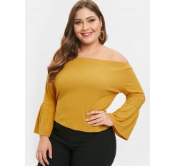  Flare Sleeve Plus Size Off Shoulder Tee - Bee Yellow 2x