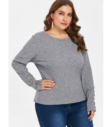 Plus Size Knitted Long Sleeve T-shirt - Gray Cloud 4x