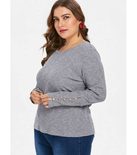 Plus Size Knitted Long Sleeve T-shirt - Gray Cloud 4x
